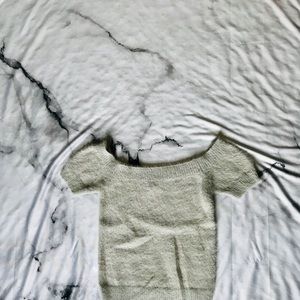 Grey Fuzzy Off Shoulder Crop Top